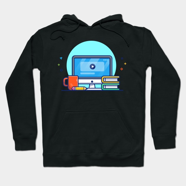 Monitor, Mug, Book, And Pencil Cartoon Hoodie by Catalyst Labs